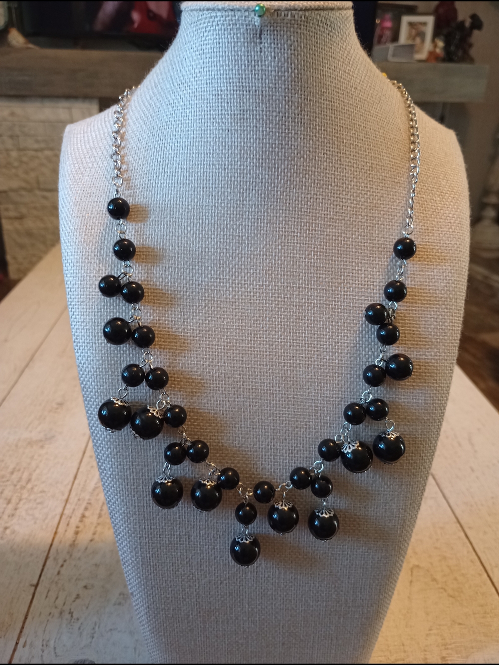 paparazzi Black Bead Droplet Necklace with Silver Chain